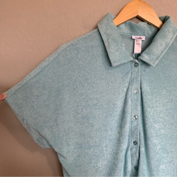 Andie Swim Coverup Size Large Blue Terrycloth Cropped Button Up Shirt NWT - Picture 4 of 15
